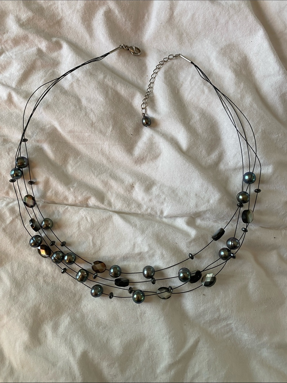 Multi-Strand Faux Black Pearl & Bead Necklace - Unbranded